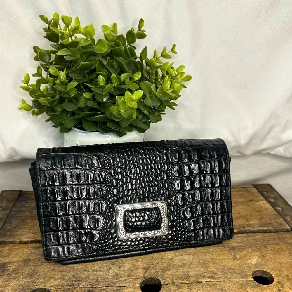 Vintage Brighton Purse Crossbody Clutch Bag Black Leather Like New Condition